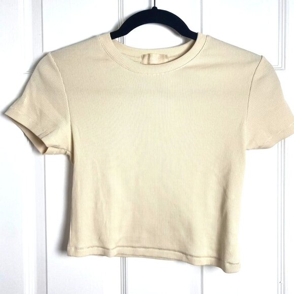 nuuds Tops - Nuuds Crop Ribbed Ivory Short Sleeve Baby T-Shirt Cotton Size Medium